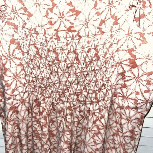 GAP Midi Dress Coral White Sundress Abstract Women’s Smocked Rayon Sleeveless 10 - Picture 7 of 7